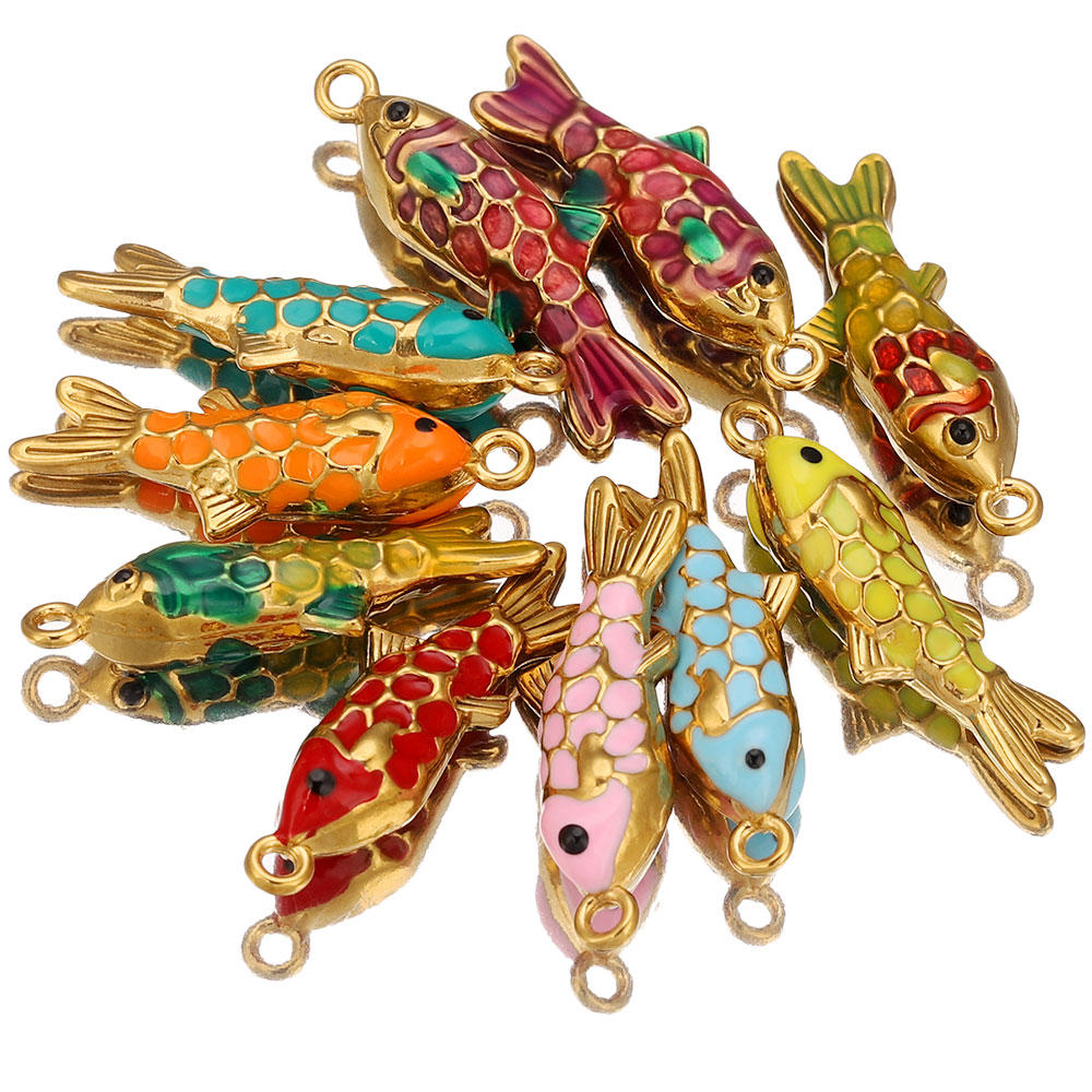 Embellishment Crafts - 2 buah liontin ikan emas enamel