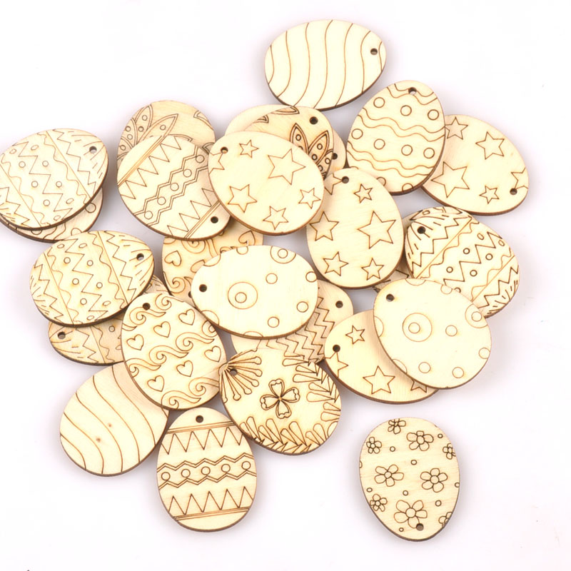 Embellishments For Scrapbooking - 25 Buah Liontin Kerajinan Kayu Telur