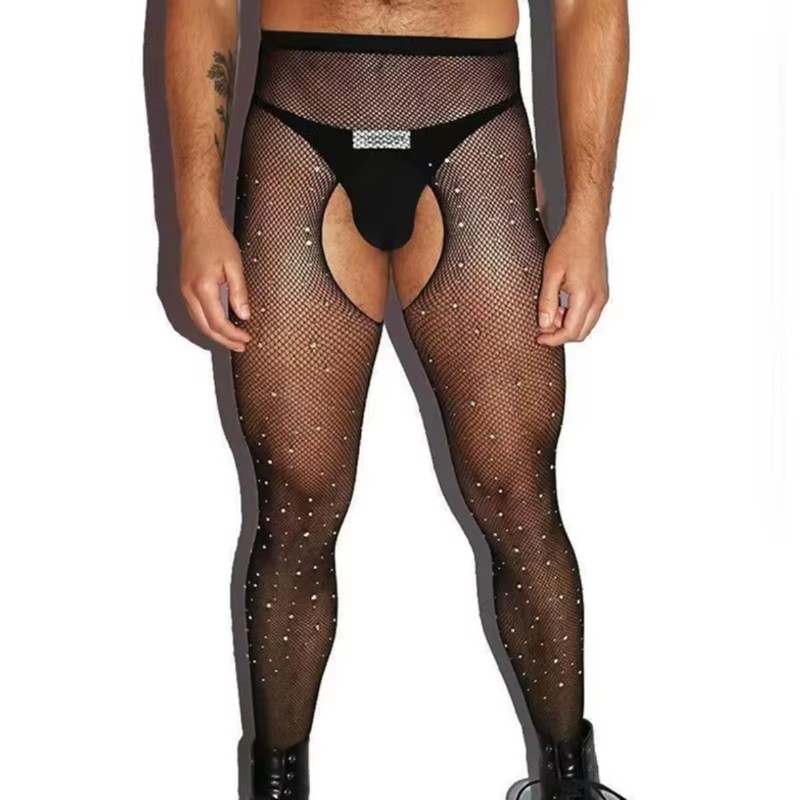 Crystal Mesh Fabric - Stoking Jaring Pria dengan Bagian Selangkangan