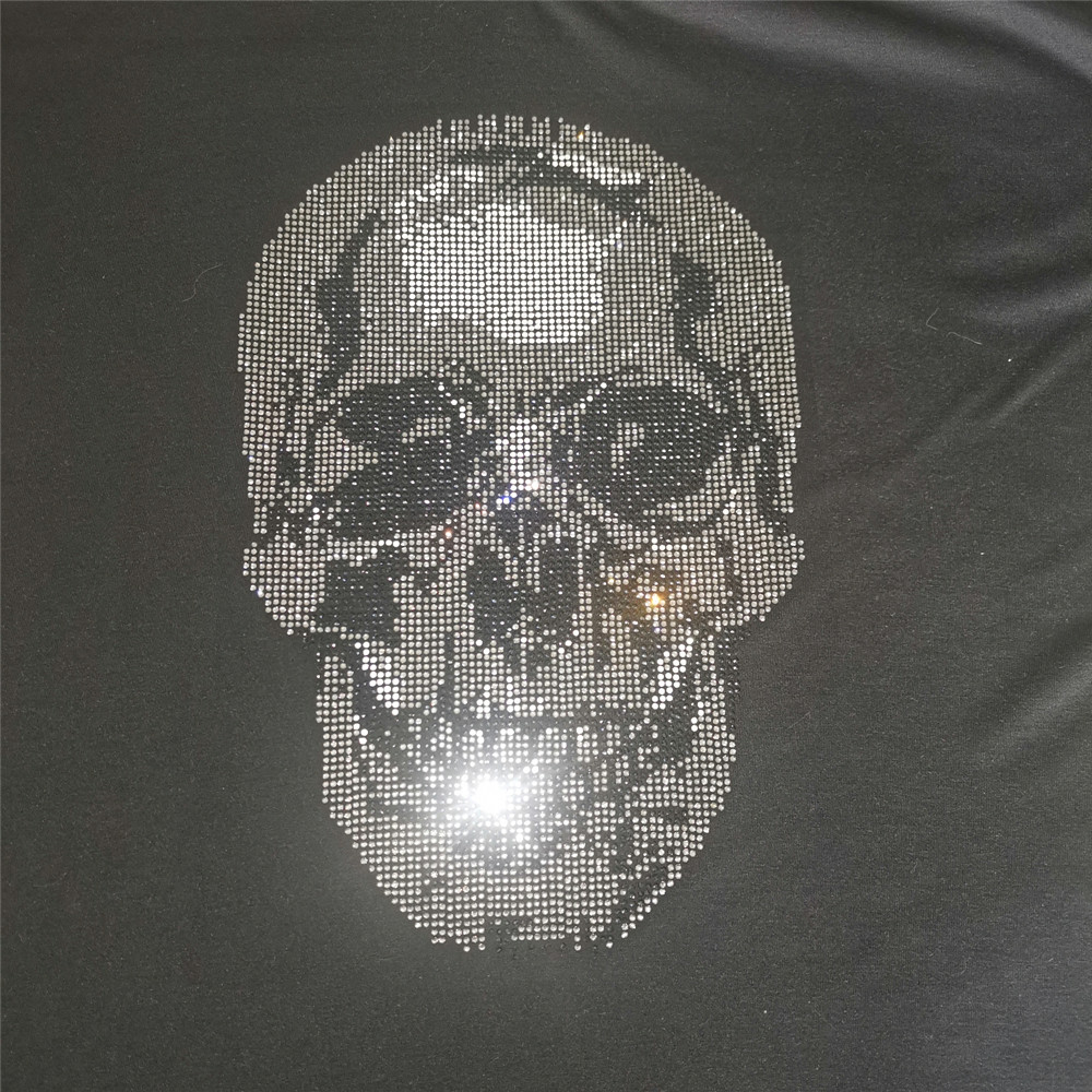 Hotfix Rhinestone Sheet - Patch tengkorak, Transfer disetrika untuk pakaian,