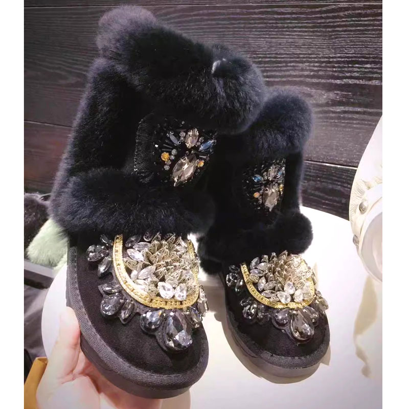 Sepatu bot musim dingin bulu k - Sew On Rhinestone ulasan dan harga
