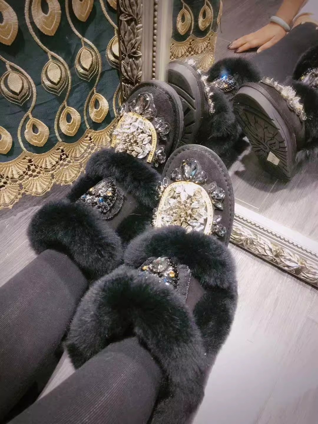 Sepatu bot musim dingin bulu k - Sew On Rhinestone ulasan dan harga