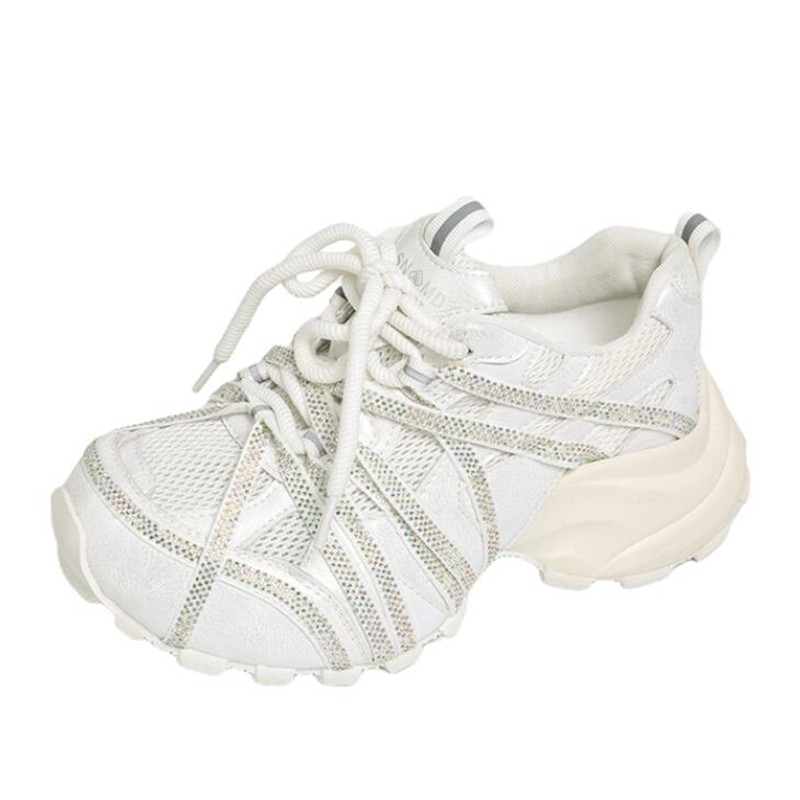 Sepatu Sneakers Chunky 7CM Wan - Crystal Mesh Fabric ulasan dan harga