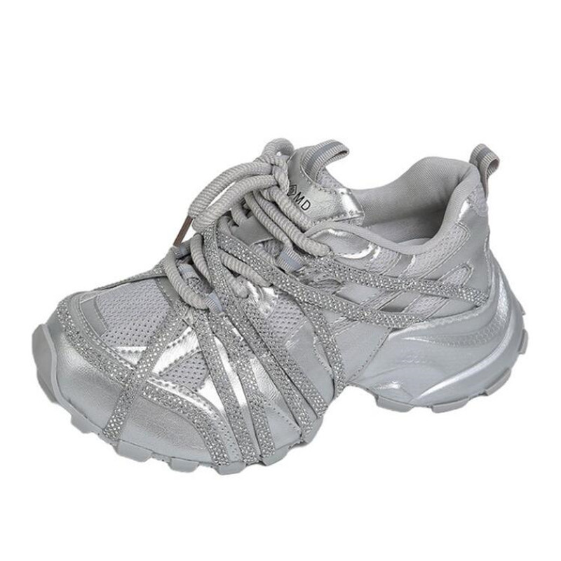 Sepatu Sneakers Chunky 7CM Wan - Crystal Mesh Fabric ulasan dan harga