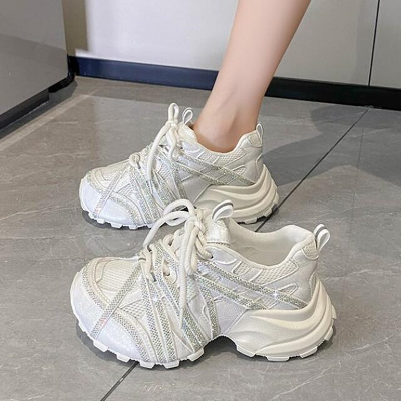 Sepatu Sneakers Chunky 7CM Wan - Crystal Mesh Fabric ulasan dan harga