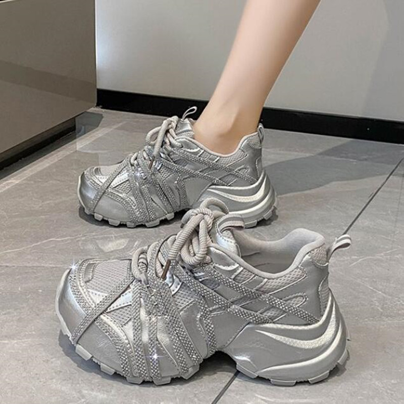 Sepatu Sneakers Chunky 7CM Wan - Crystal Mesh Fabric ulasan dan harga